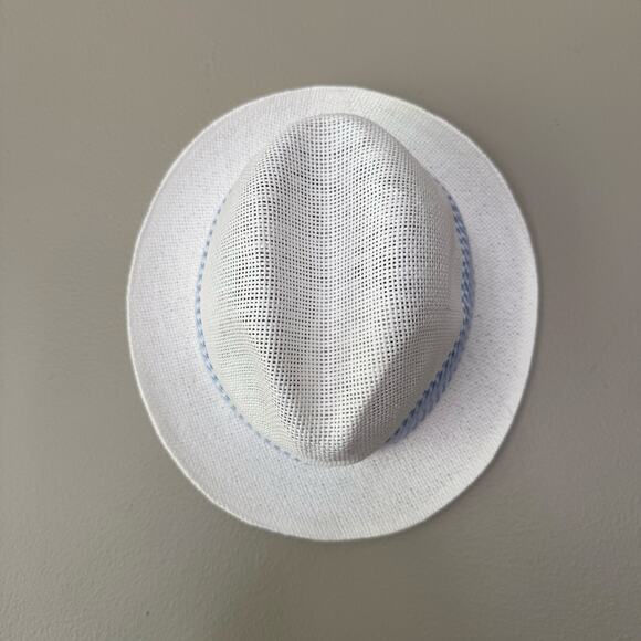 Janie and Jack Straw Fedora Hat White Blue Ribbon 6 12 Mos 4th of July Coastal - Picture 3 of 14